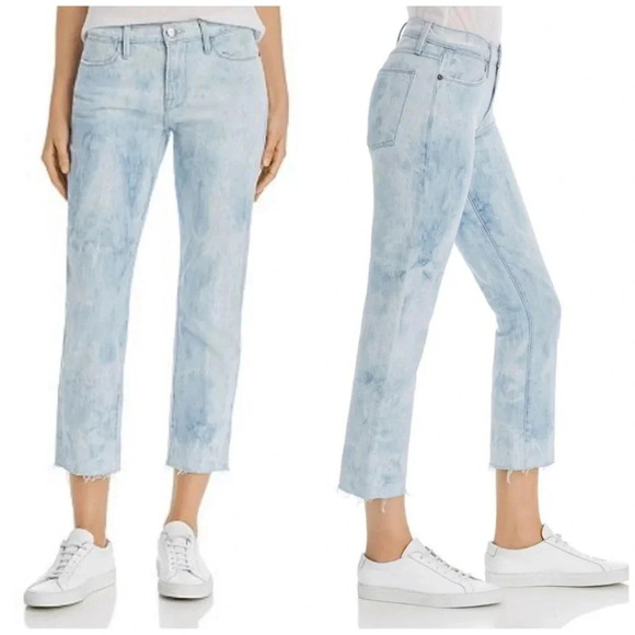 Frame - Denim Le High Straight Raw Hem Cloud Tie Dye Jeans - Size 31 - Picture 1 of 9